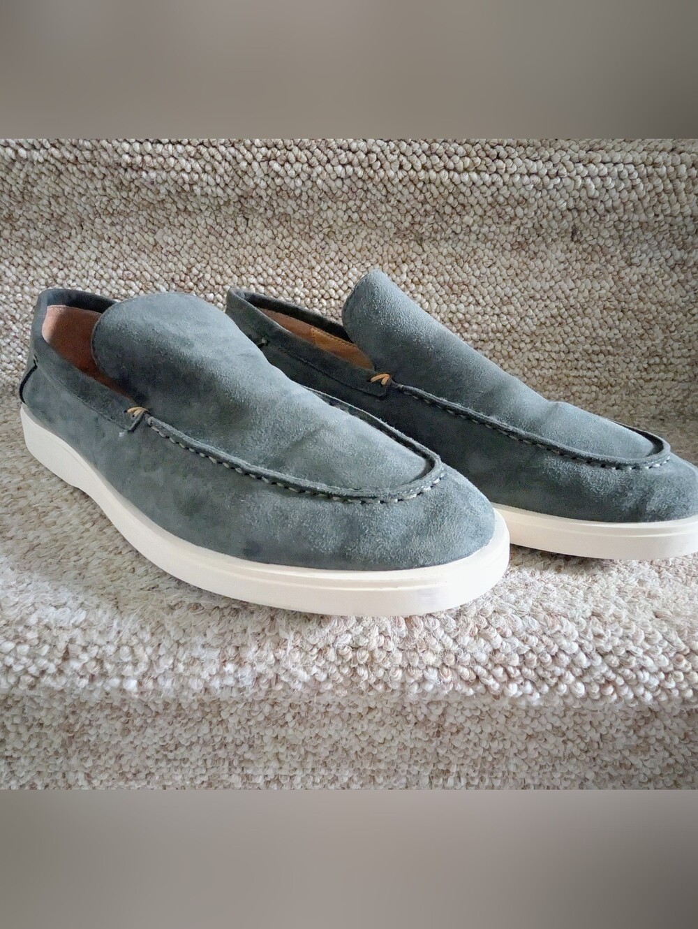 Santoni Suede Slip-On Loafers in Gray with White Sole